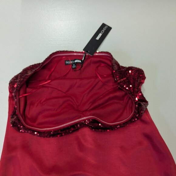Fashion Nova NWT but *Imperfect Size Small Red Serena Satin Mini Dress - Picture 15 of 16